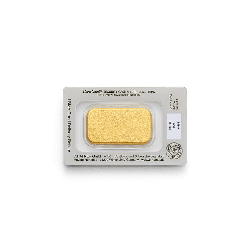 100 g Goldbarren gegossen (C. Hafner)