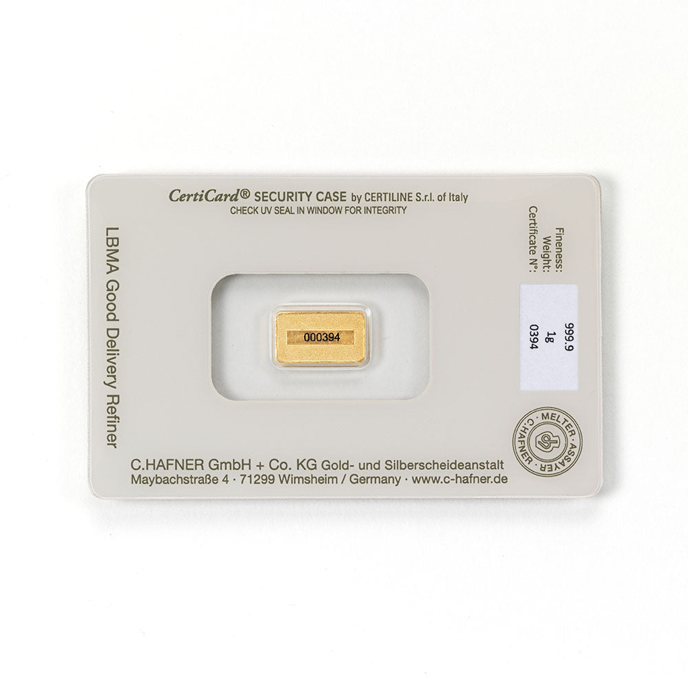 1 g Goldbarren geprägt (C. Hafner)