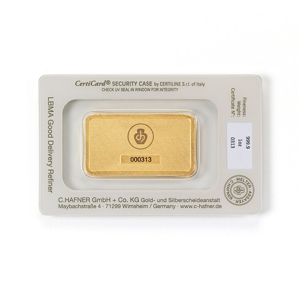1 Oz Goldbarren geprägt (C. Hafner)