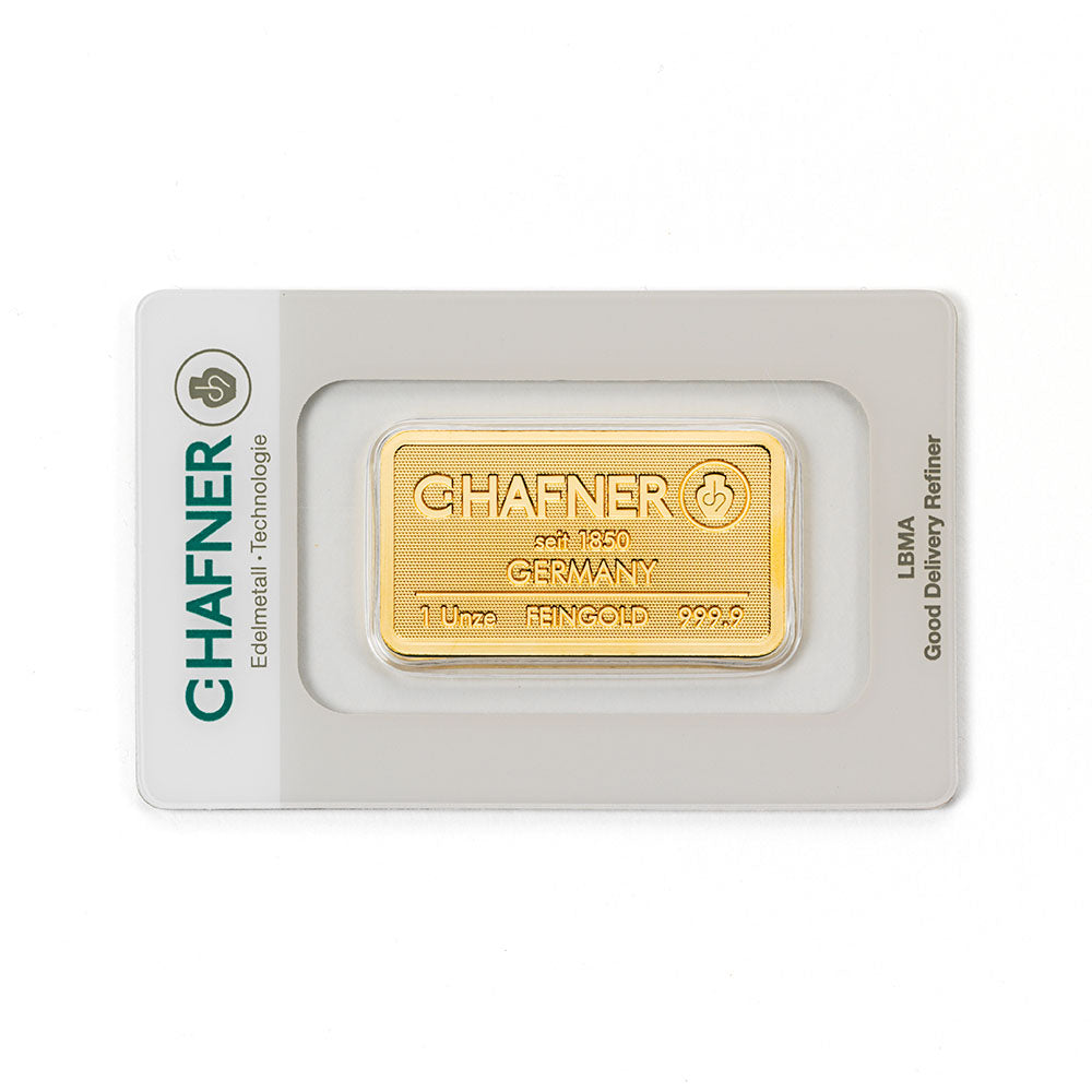 1 Oz Goldbarren geprägt (C. Hafner)
