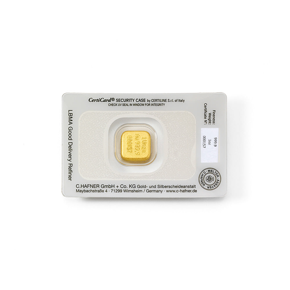 1 Oz Goldbarren gegossen quadratisch (C. Hafner)