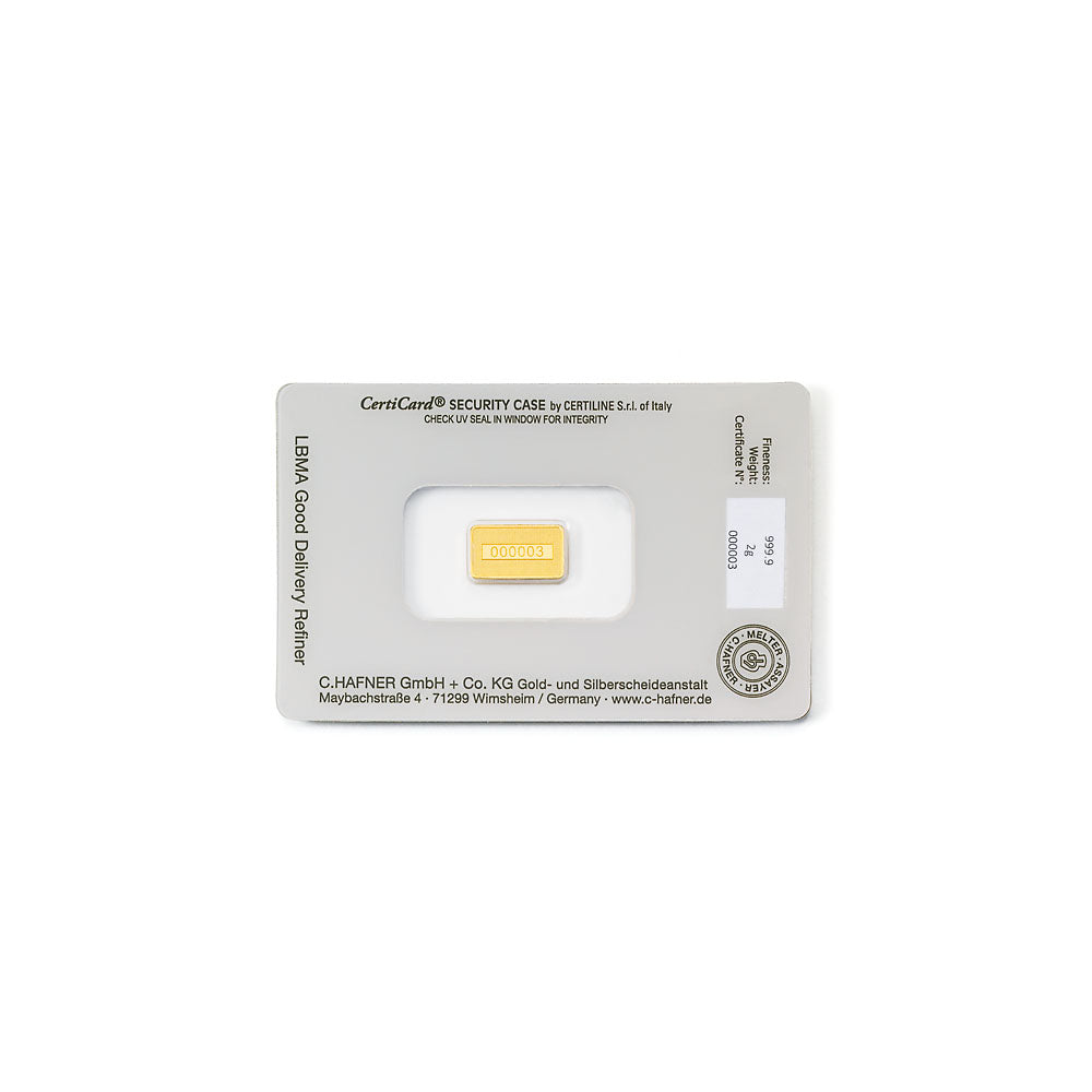 2 g Goldbarren geprägt (C. Hafner)