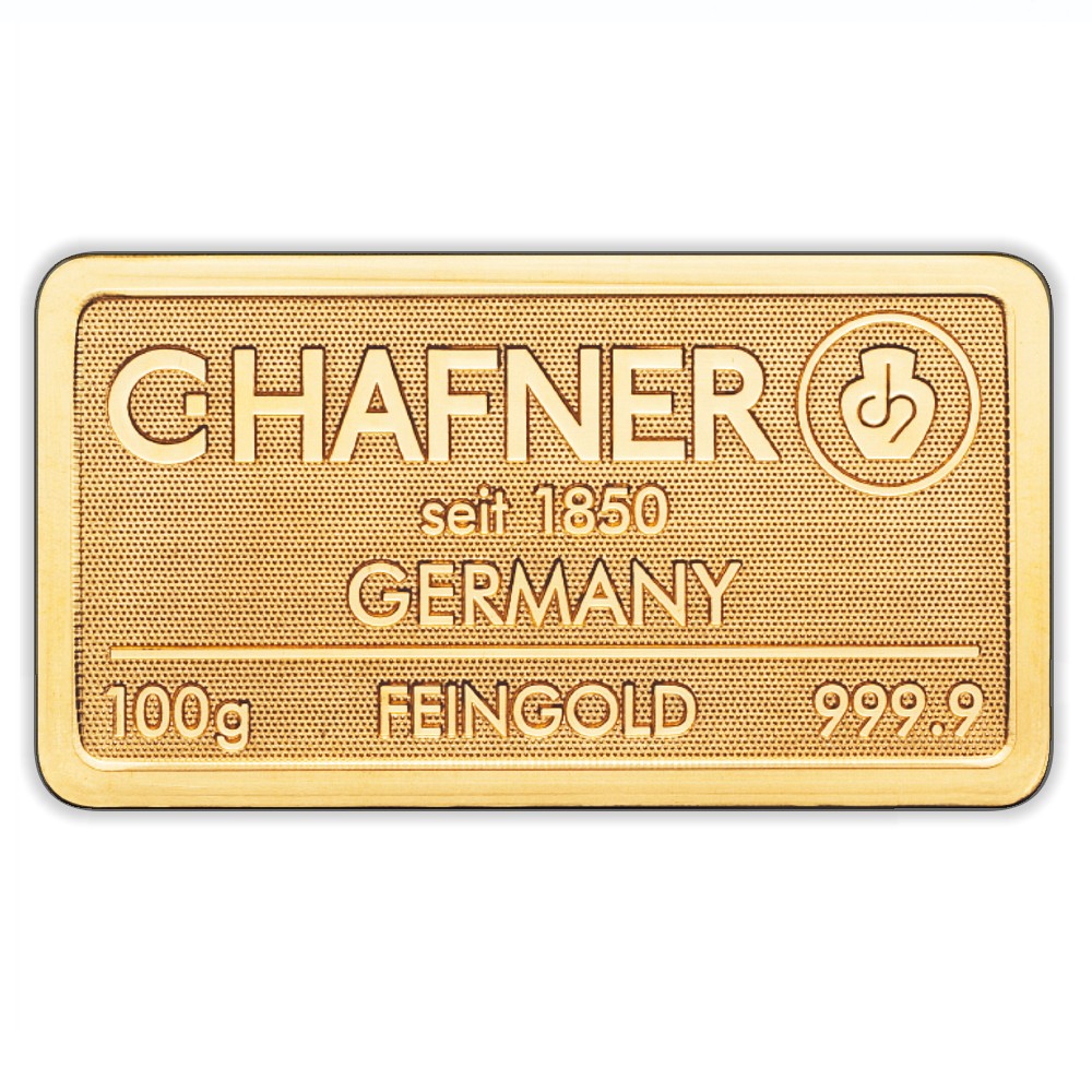 100 g Goldbarren geprägt (C. Hafner)