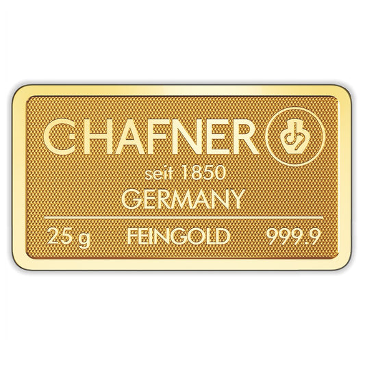 25 g Goldbarren geprägt (C. Hafner)