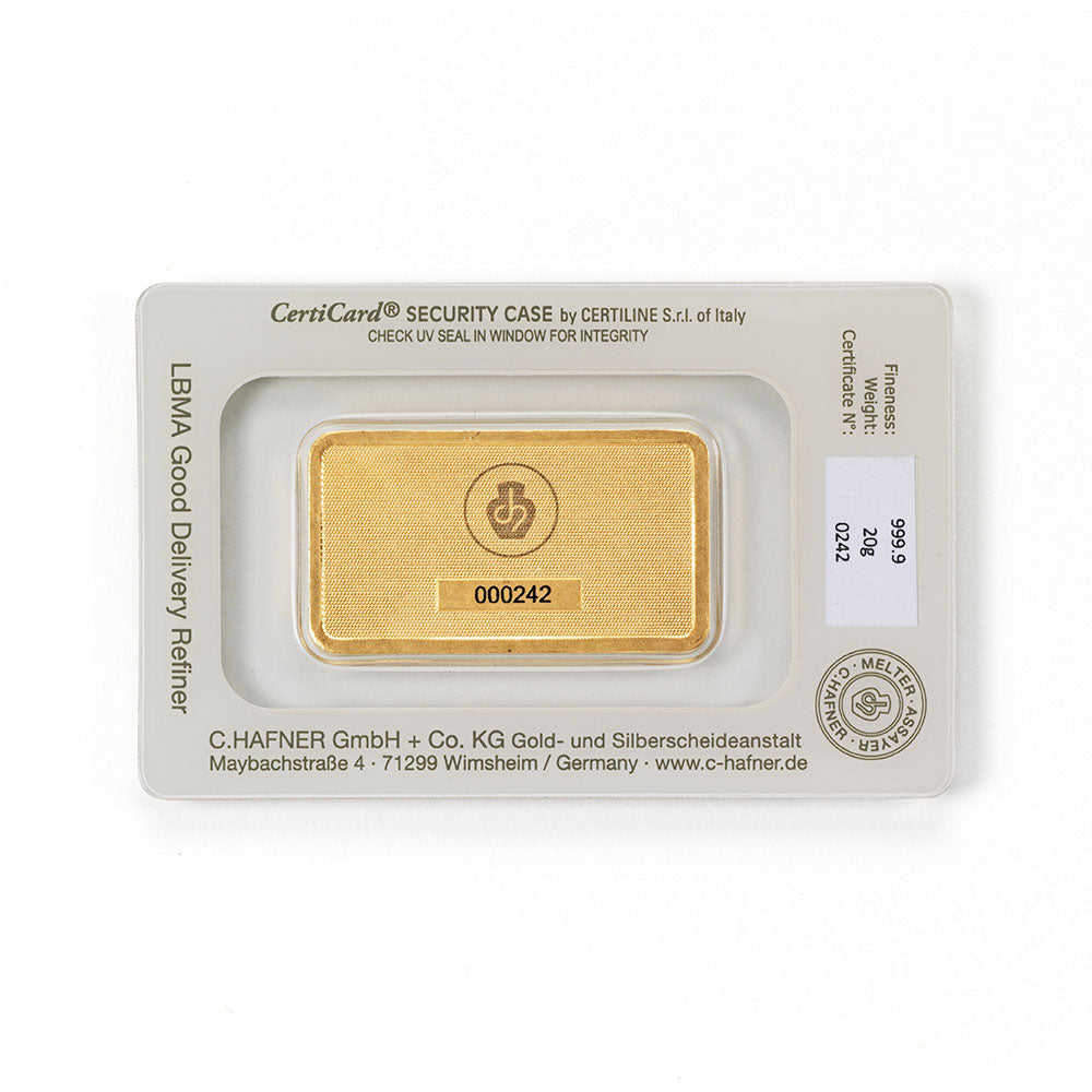 20 g Goldbarren geprägt (C. Hafner)