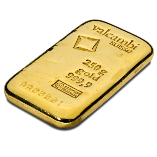 250 g Goldbarren gegossen (Valcambi)