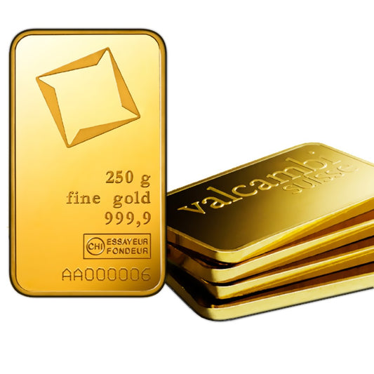 250 g Goldbarren geprägt (Valcambi)