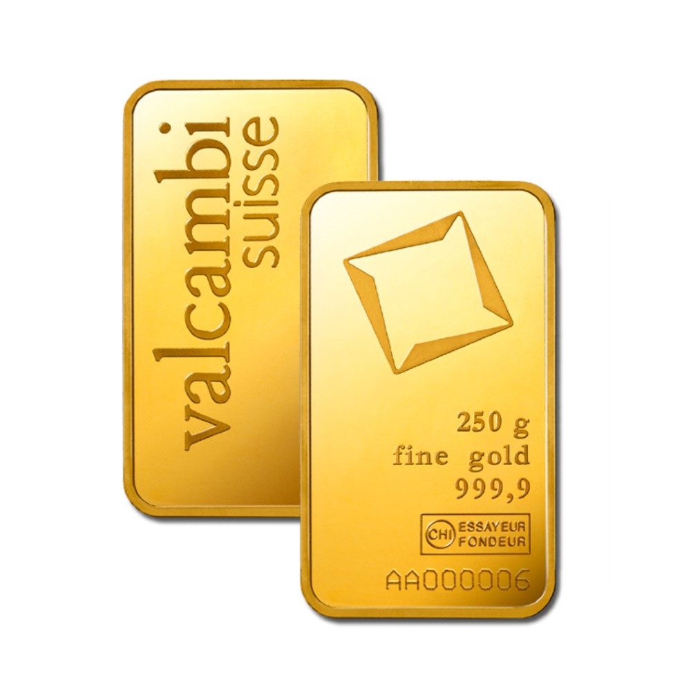 250 g Goldbarren geprägt (Valcambi)