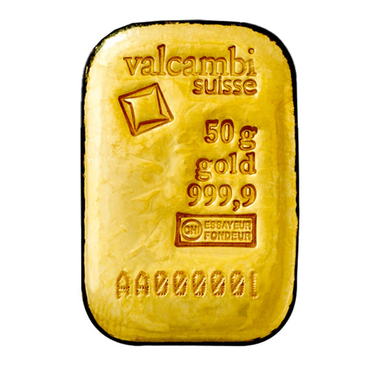 50 g Goldbarren gegossen (Valcambi)