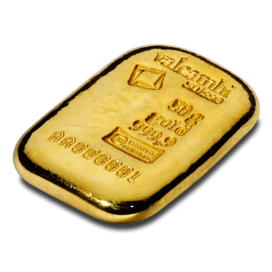 50 g Goldbarren gegossen (Valcambi)